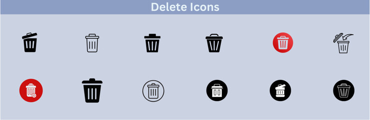 Delete icon set. delete button trash remove cancel undo throw remove editable stroke line icon collection.