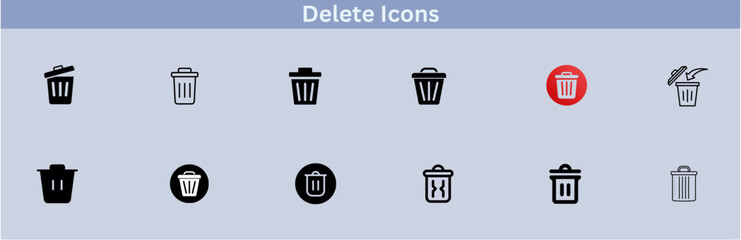 Delete icon set. delete button trash remove cancel undo throw remove editable stroke line icon collection.