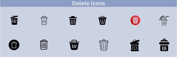 Delete icon set. delete button trash remove cancel undo throw remove editable stroke line icon collection.