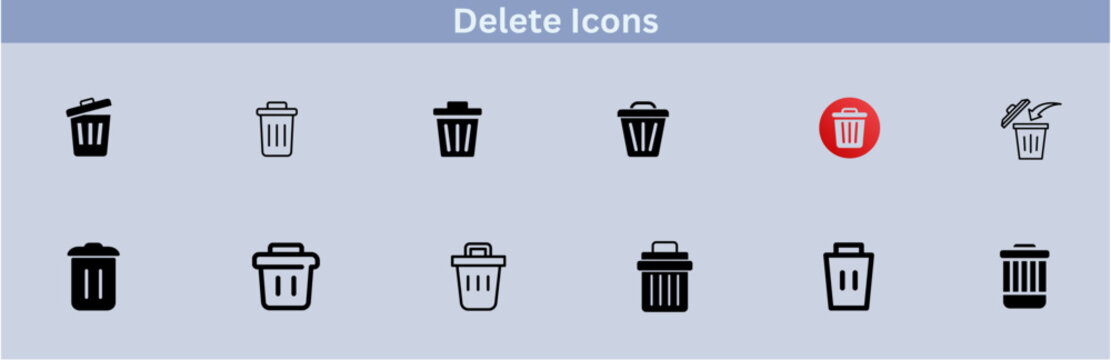 Delete icon set. delete button trash remove cancel undo throw remove editable stroke line icon collection.