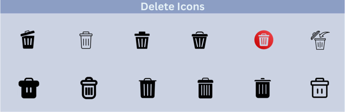 Delete icon set. delete button trash remove cancel undo throw remove editable stroke line icon collection.
