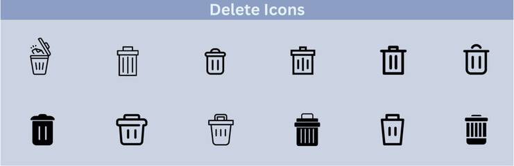 Delete icon set. delete button trash remove cancel undo throw remove editable stroke line icon collection.