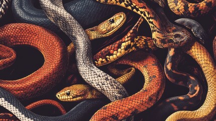 Fototapeta premium A Tapestry of Snakes: Intricate Patterns and Textures of Diverse Serpents