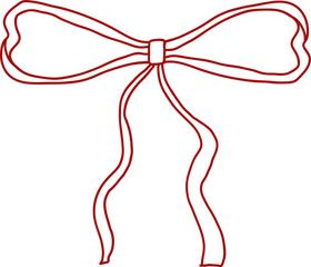 Decorative red gift bow with ribbon for Christmas and birthday cards, present boxes, weddings or holiday packaging. Vector design element and illustration.