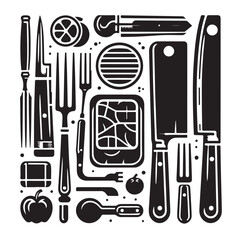 Kitchen tools silhouette vector collection