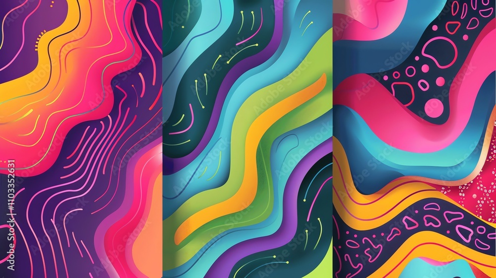 Poster a colorful abstract background with wavy lines.