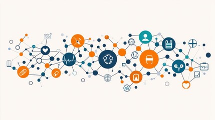 Obraz premium Modern Digital Network Concept with Industry Symbols: Connectivity, Tech, Finance, Healthcare