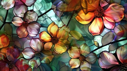 Stained glass window with colorful flower