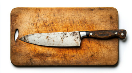 A single knife isolated on cutting tool surface with a clean white background 