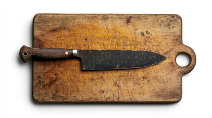 A single knife isolated on cutting tool surface with a clean white background 