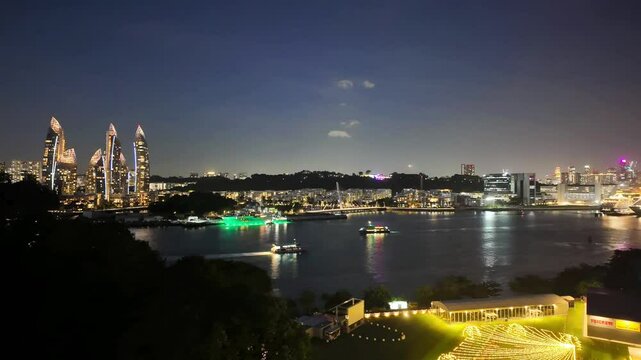 Beautiful Singapore harbour front, the top view angle taken from Sentosa Island.