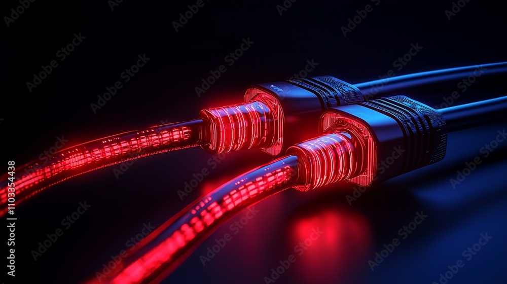 Canvas Prints glowing red data cables connected.
