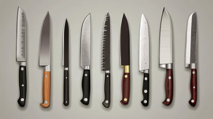 realistic illustration of steel kitchen knives - vector illustration, isolated