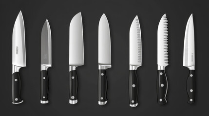 realistic illustration of steel kitchen knives - vector illustration, isolated 