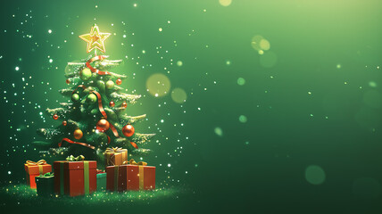A classic beautifully decorated Christmas tree and a pile of wrapped presents. perfect for greeting cards,