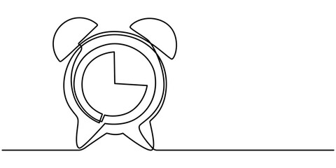 Alarm Clock Continuous Line Drawing with Editable Stroke, Stopwatch Continuous Line Icon, Continuous one line drawing of vintage alarm clock vector design. Single line art illustration on the theme 