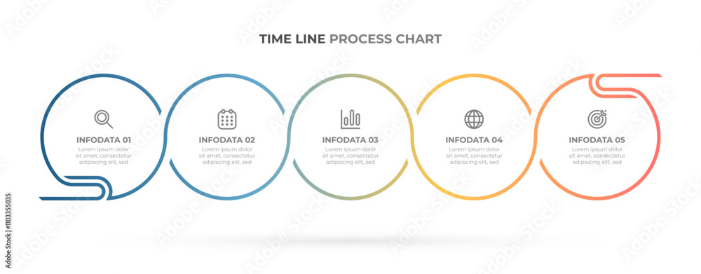 Poster vector thin line process design elements with circles. business layout with marketing icons and 5 st
