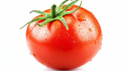 A single, bright red tomato placed on a white background, showcasing its smooth texture and vibrant color.--ar 16:9 --v 6.1 Job ID: 4df8019a-386c-4123-b44c-f6941b973cc7
