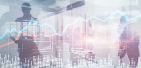 Universal Financial stock trading graph chart diagram business finance concept double exposure mixed media