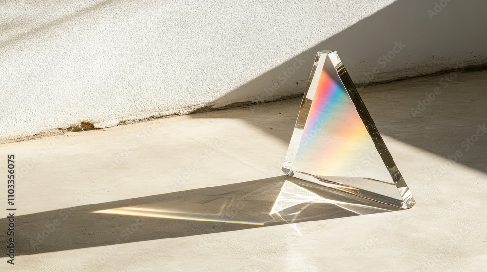 Aufkleber crystal prism casting colorful light reflections on a neutral surface with geometric shapes and shad