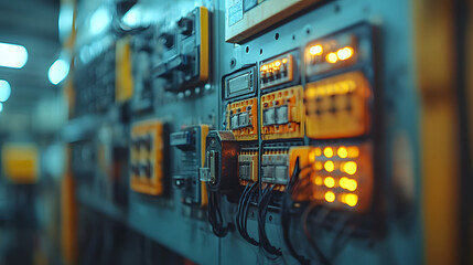 Naklejka premium primer plano de cuadro principal de instalación electrica