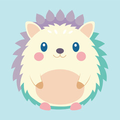 Pastel cute little hedgehog with bright, sparkling eyes and dark brown thorns. Creamy white body, cream colored background.