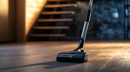High-Quality Vacuum Cleaner Head on Hardwood Floor in Bright Interior Space with Natural Light and Cozy Ambiance, Perfect for Home Cleaning and Interior Design Inspiration