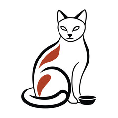 a vector silhouette of a cat sitting gracefully with its food bowl placed in front of her