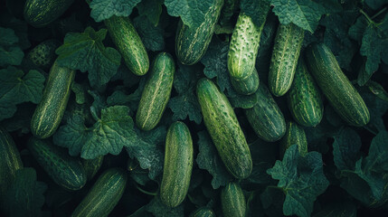 Fresh cucumbers on green leaves