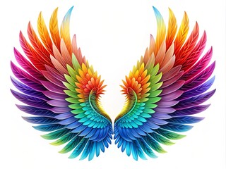 Abstract Symmetry of Colorful Bird Wings in a Rainbow Spectrum Isolated on White Background - Architectural Photography Illustration