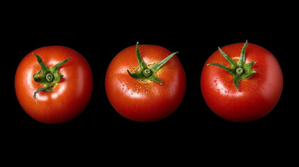Fresh, ripe tomatoes arranged on a black background