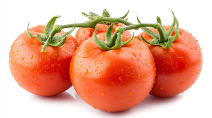 Fresh, dewy tomatoes with water droplets, placed on a white background, highlighting their vibrant red color and freshness --ar 16:9 --v 6.1 Job ID: 5607cb71-d572-4086-a48a-1256bb17a88d