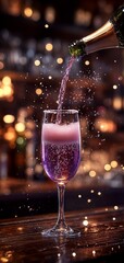 Sparkling mauve margarita close-up photography in night ambiance