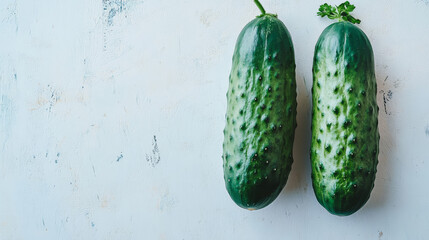 Two fresh cucumbers, highlighting their vibrant green color and smooth texture --ar 16:9 --v 6.1 Job ID: 1c45f215-a6fc-4fce-9a1b-f344db5dcf86