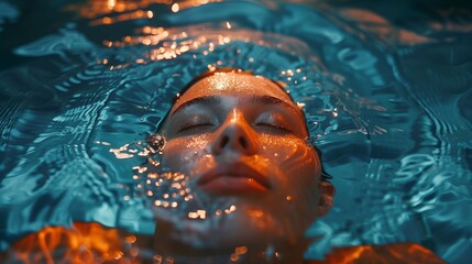 A person floats face up in calm water, showing distress and needing urgent first aid