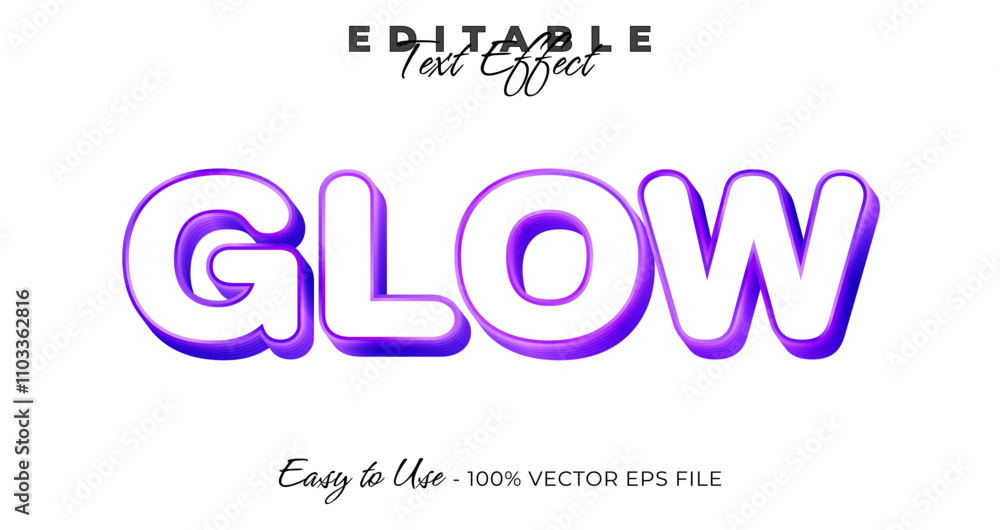 Poster glow text effect, glossy gradient graphic style, editable text
