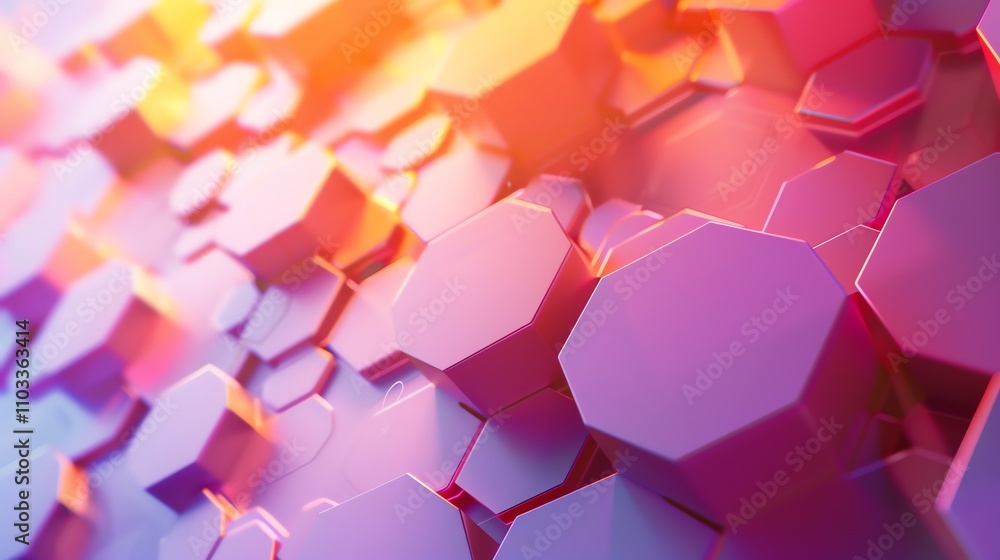 Poster a 3d rendering of a geometric pattern with colorful octagons.