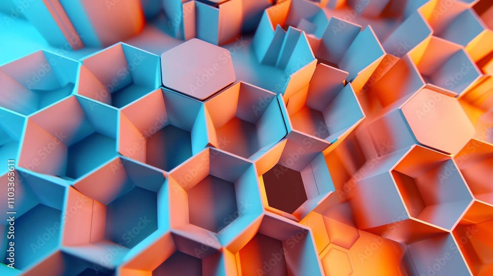 Aufkleber abstract geometric pattern with blue and orange hexagonal shapes.