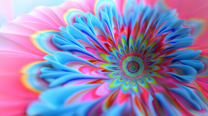 Obraz premium Colorful abstract flower design with vibrant hues of pink and blue in a symmetrical pattern