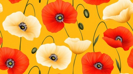 Vibrant Floral Meadow with Blooming Poppy Flowers in Sunny Summer Day