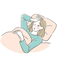 ベッドで寝る熱っぽい女性