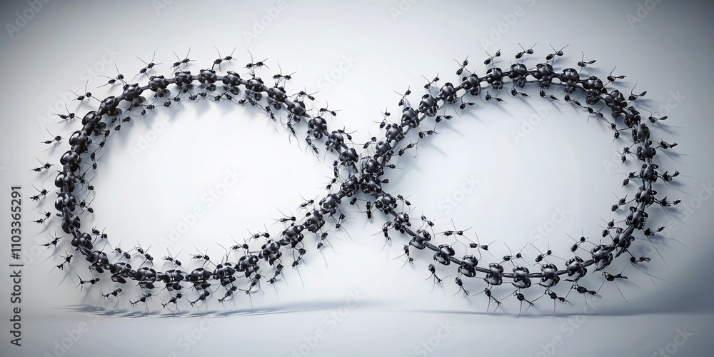 Poster ant trail creating an infinity sign on a white background - abstract architectural photography of na