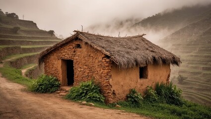 Dilapidated MudBrick House in Remote Valley Surrounded by Nature