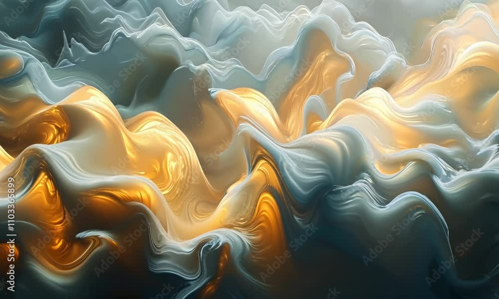 Poster abstract depiction of light and shadow, with contrasting tones and fluid shapes, creating a sense of