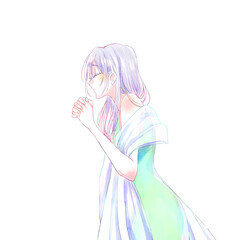 祈る女性　銀髪