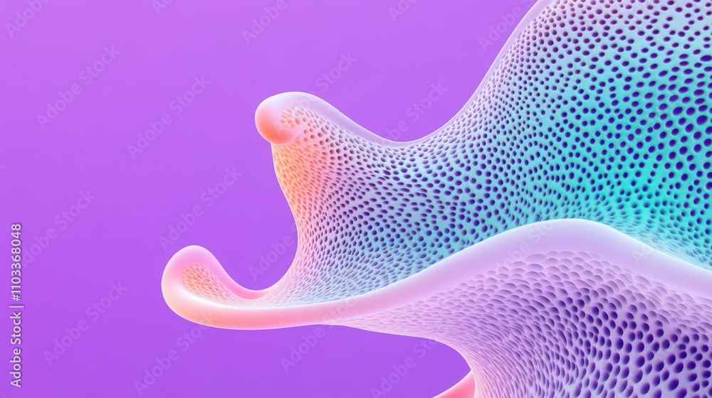 Poster abstract waveform with multicolored mesh on purple background with soft lighting