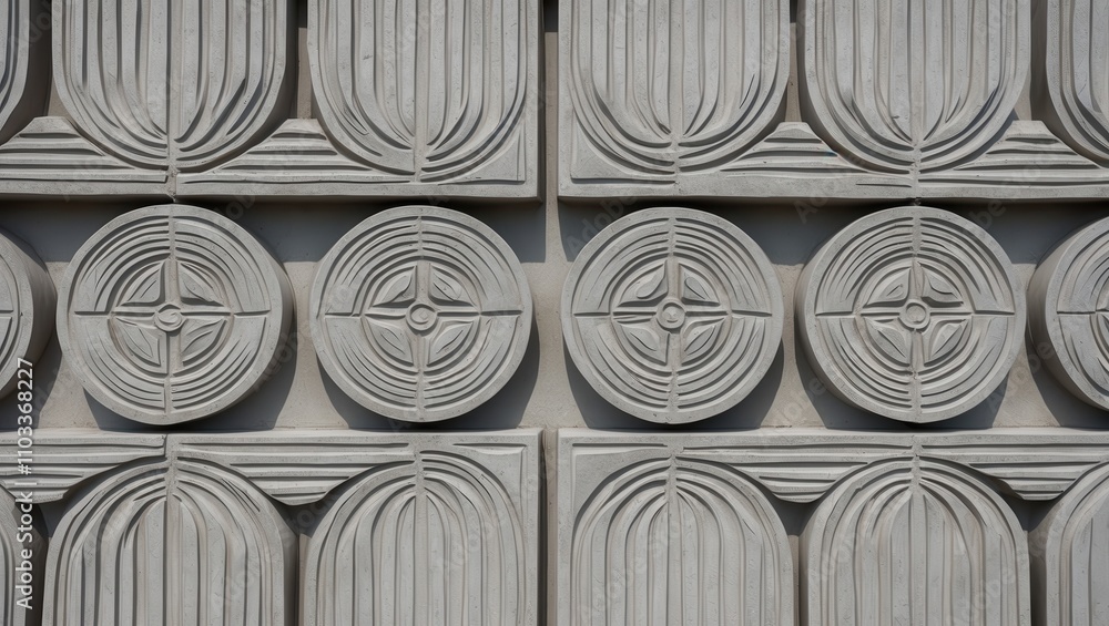 Poster Circular Concrete Totem Design with Intricate Patterns and Textures