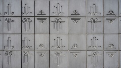 Closeup of Adinkra Symbols on Textured Concrete Wall