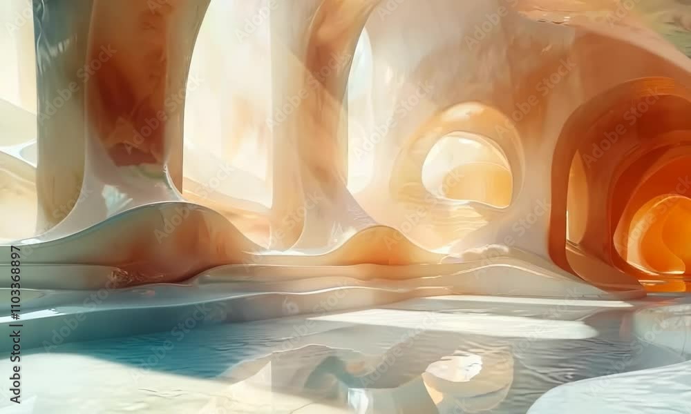 Poster abstract depiction of light and shadow, with contrasting tones and fluid shapes, creating a sense of