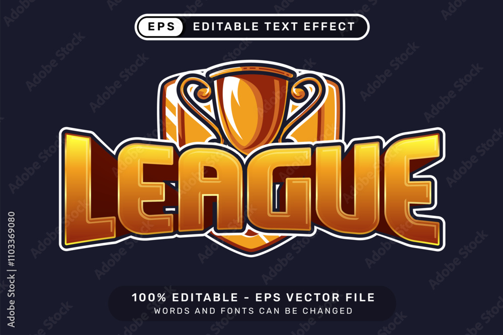 Poster league text effect and editable text effect with trophy and shield illustration